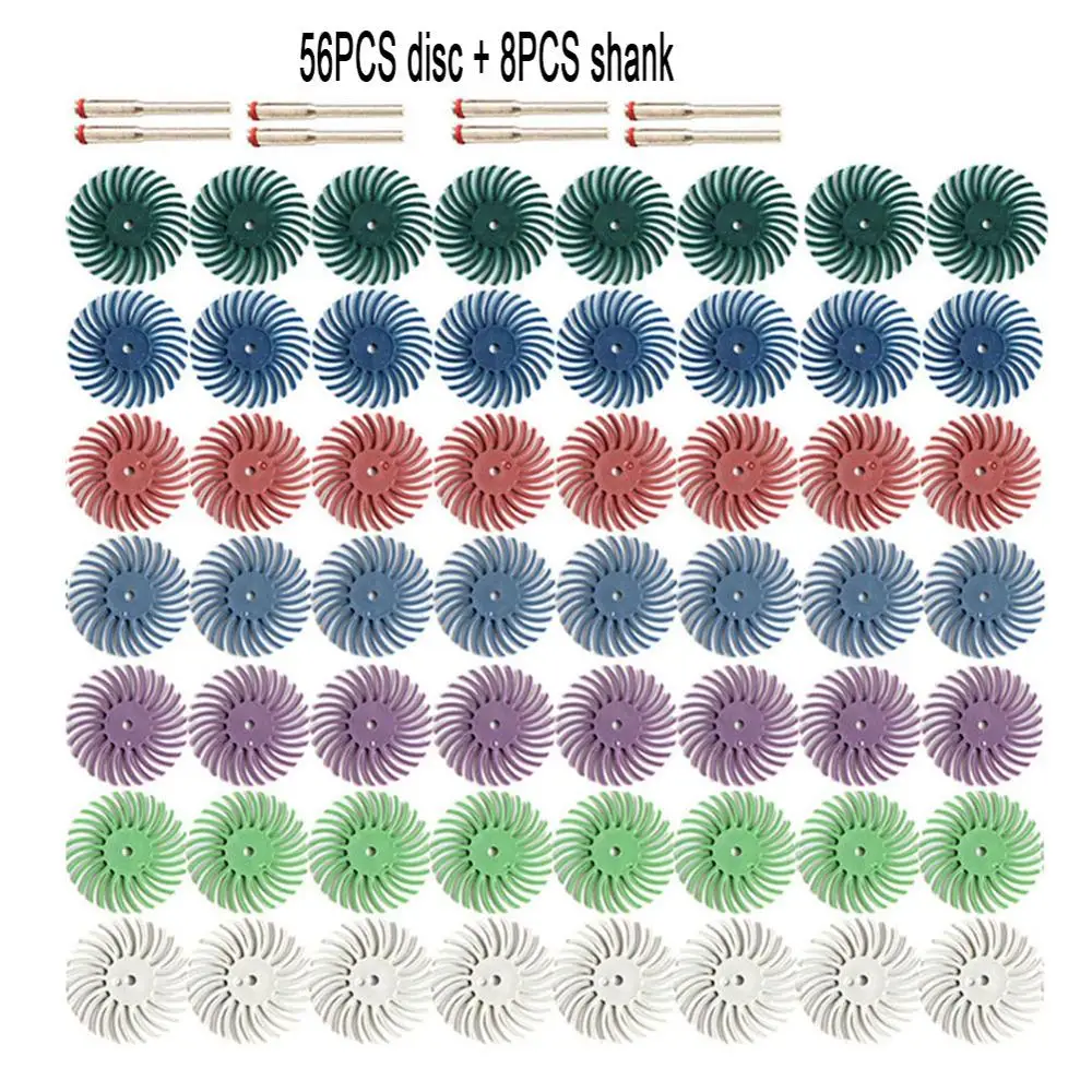1 дюйм набор радиальных щетинных дисков абразивная щетка 1/" 3 2,35 мм детали хвостовика полировочное колесо для Dremel аксессуары для вращающихся инструментов - Цвет: 64PCS Mix grit set