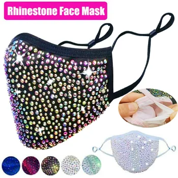 

2020 New Design Round Shape Rhinestone Bling Mask Jewelry for Women Nightlub Luxury Crystal Decoration Elastic Mask Accessories