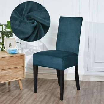 

Solid Color Blue Gray Chair Cover Velvet Thick Soft Stretch Seat Covers For Dining Room Office Banquet Wedding Chair Slipcovers