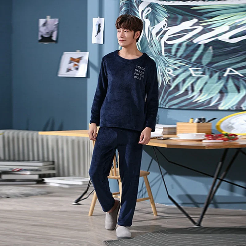 Jodimitty Pijamas Men Winter Thick Warm Flannel Mens Pajama Set Long Sleeve Coral Velvet Sleepwear Suit Loungewear Home Clothes
