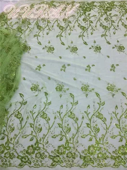 

Shining glued glitter african lace fabric lemon glued glitter sequins lace fabric Green