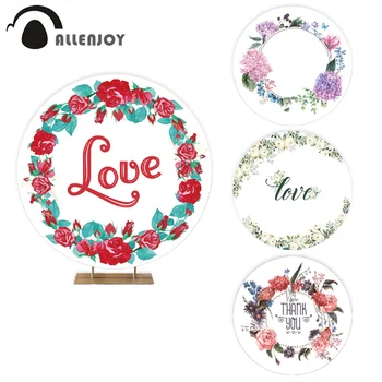 

Allenjoy White Backdrop Red Rose Flowers Love Leaves Thank you Wedding Round Photozone Romantic Circle Banner Party Background