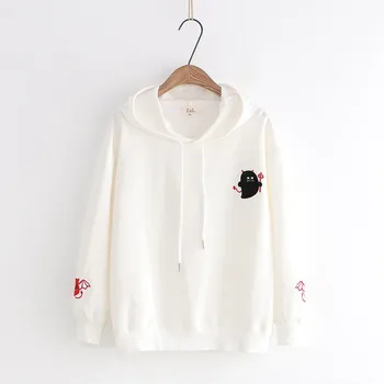 

Lychee Girls Devil Embroidery Hooded Women Sweatshirt Spring Autumn Lady Sweatshirts Tops Casual Female Hoodies Pullovers