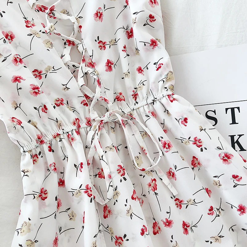 OCEANLOVE Spring Summer Dress Women 2020 Sweet Floral V Neck High Waist Vestidos A-line Korean Studend Kawaii Dresses Holiday