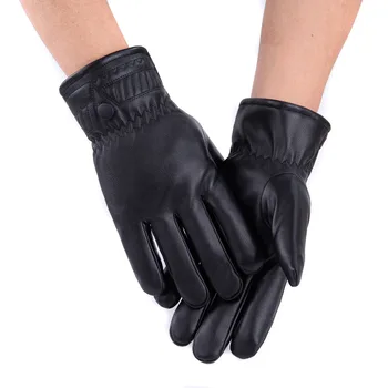 

2020 Winter Men Luxurious Pu Leather Driving Warm Gloves Cashmere Tactical Gloves Male Solid Black Keep Warm Men Mittens