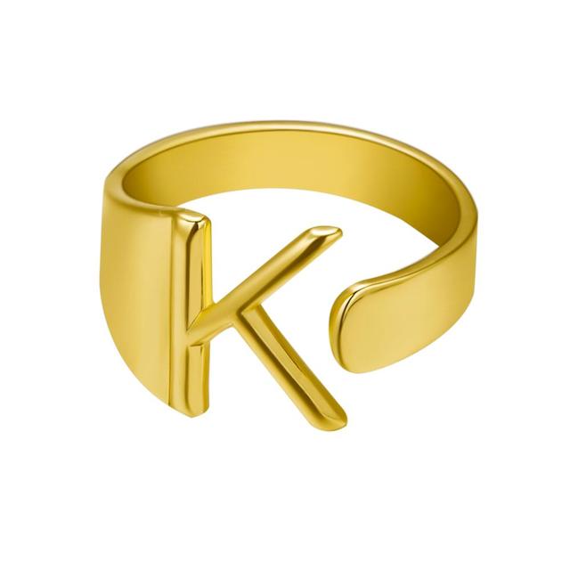 Wide Hollow A-Z Letter 3Colors Metal Adjustable Opening Ring Initials Name Alphabet Female Party Fashion Jewelry