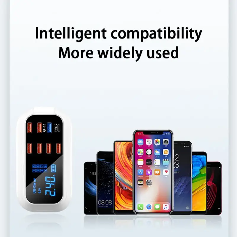 8USB мобильный телефон QC3.0 Flash Charge быстрая многофункциональная PD Быстрая зарядка многопортовое зарядное устройство с ЖК-дисплеем