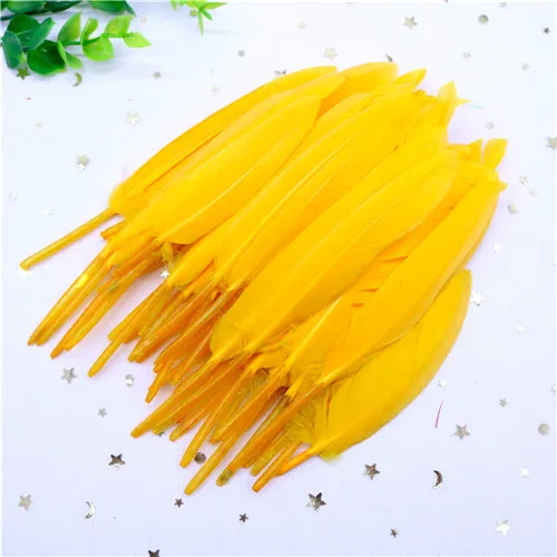 Gold yellow 50 шт., твердый полюс, натуральный гусь, перья для рукоделия, 10-15 см, DIY ювелирные перья, перо, свадебные украшения для дома - Цвет: Gold yellow