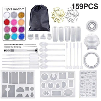 

159pcs Epoxy Resin Casting Silicone Mold Kit Jewelry Making Pendant Craft Round Square Shaped Resin Jewelry Making Tools Set