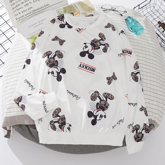 Plus Size Mickey Mouse Hoodies Women Harajuku Streetwear Thin Kawaii Oversized Sweatshirt Clothing Fashion Long Sleeve Tops 2021 A007 White