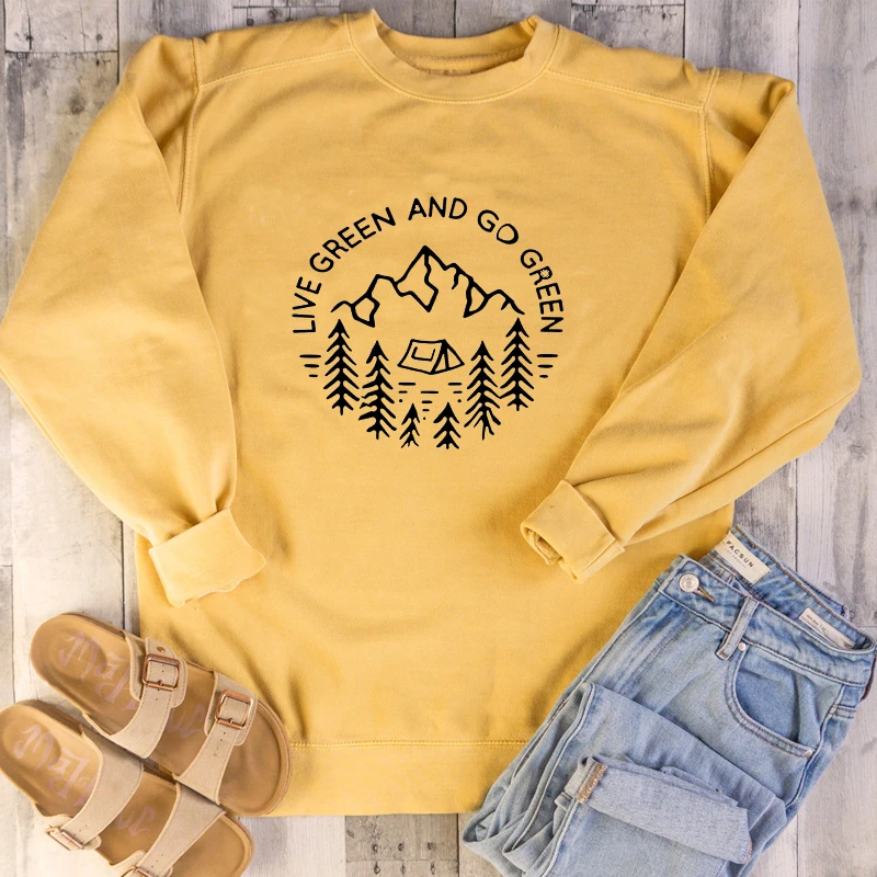 Rummelig udvide At tilpasse sig Live Green and Go Green Sweatshirt Casual Protect Nature Vintage Jumper  Fashion 100% Cotton Clothing Mountain Tree Crewneck Tops|Hoodies &  Sweatshirts| - AliExpress
