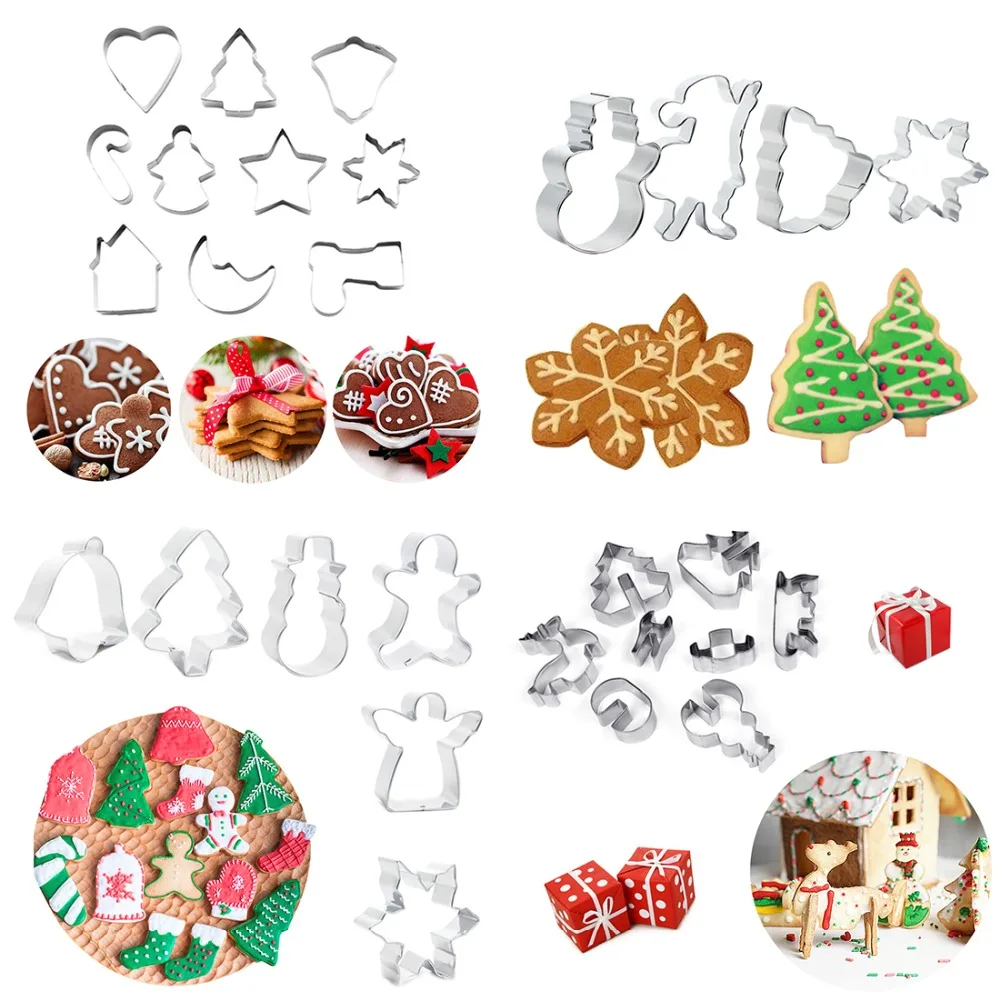 Christmas Cookie Cutters Stainless Steel Cute Candy Shape Biscuit Mold Fondant Party Pastry Decorating Baking Tools Stamp | Дом и сад