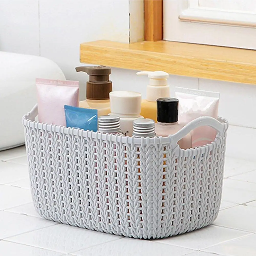 

Plastic Weaving Rattan Basket Multifunction Bathroom Shower Storage Basket Toy Holder Bucket Organizer Large Capacity