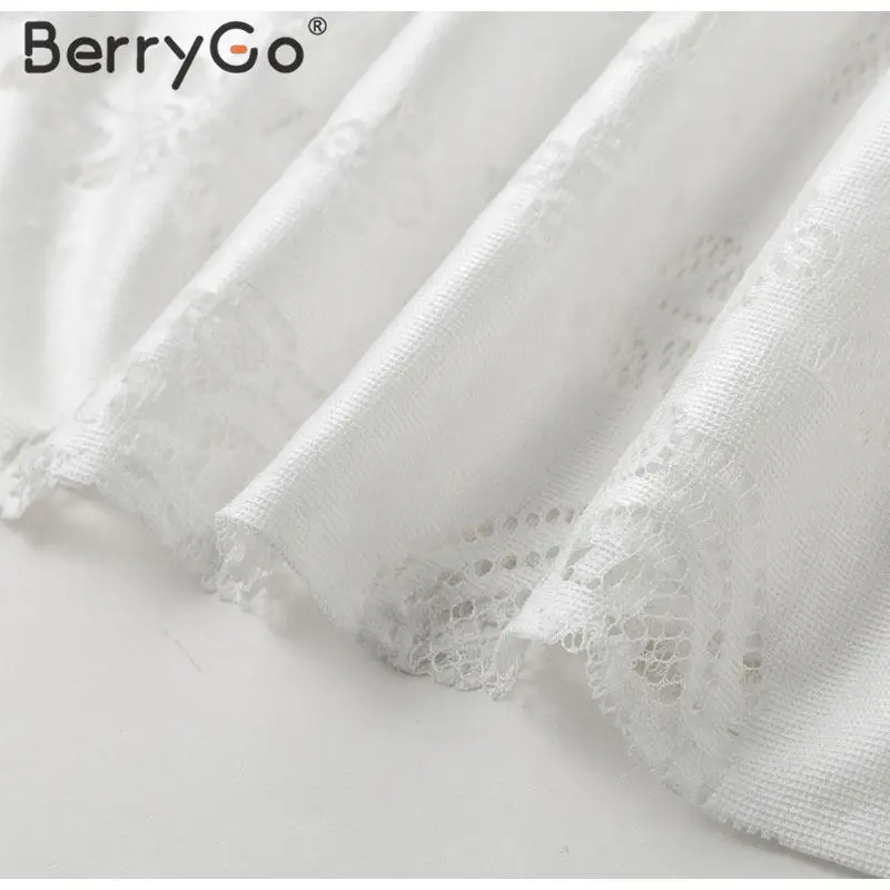 BerryGo, белое кружевное платье, элегантное, v-образный вырез, высокая талия, с рюшами, летние платья для женщин, леди, весна, шикарное, вечернее платье, vestidos