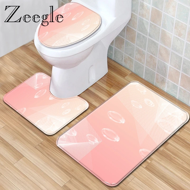 Zeegle Bathroom Decoration Mat Set Bathroom Carpet Bath Floor Mat Shower Room Absorption Soft Rug Modern Rug Toilet Seat Cover