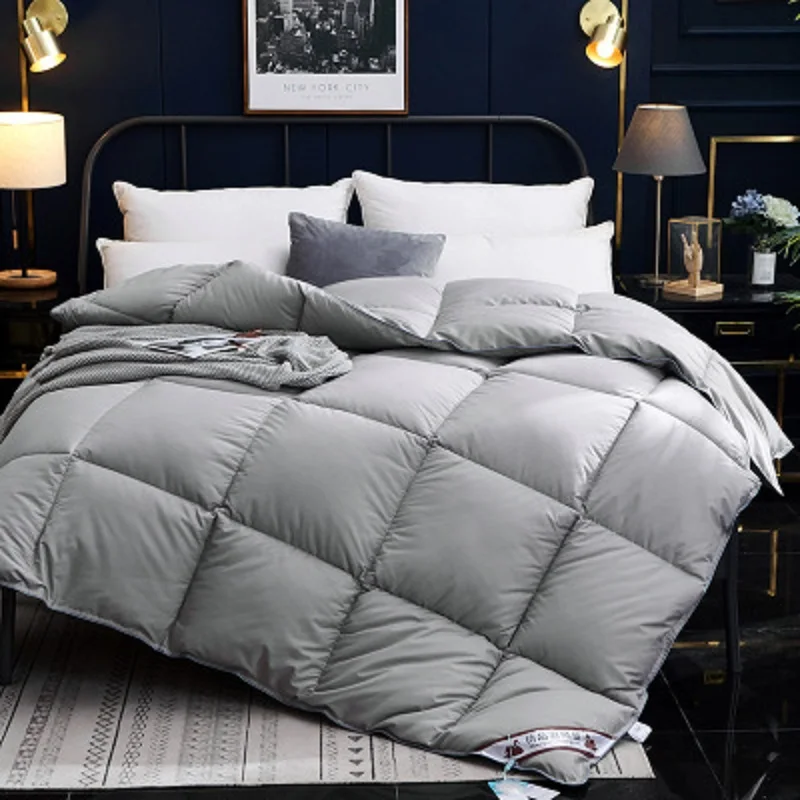 Down Duvet Winter Blanket Cotton Quilt 100% Goose Down Quilted Cotton Cover Comfortable Warm Solid Color