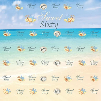 

Happy Sweet Sixty Wedding Birthday Party Coral Shell Tropical Blue Sky Customized Poster Photo Background Photography Backdrops