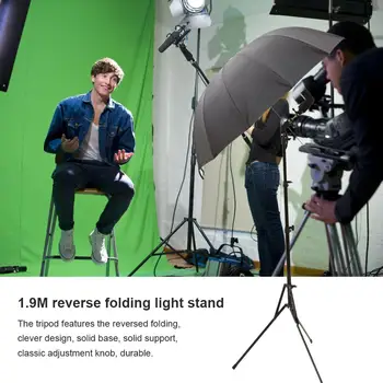 

Foldable Light Tripod Stand for Ring Light Softboxs Umbrellas Background with 1/4 Screw Max Loading 4Kg 70-190cm Telescopic