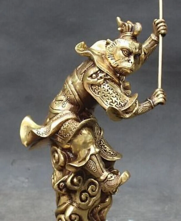 803 + Китайская народная бронзовая подставка Xiyouji Король обезьян солнце Wu kong Sun Wukong