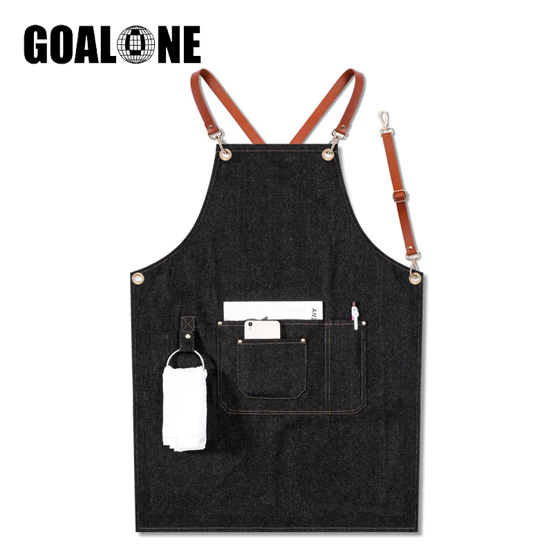 GOALONE Denim Apron Detachable Tool Apron Heavy Duty Jean Salon Barber Hairdressers Apron BBQ Housewife Work Apron with Pockets