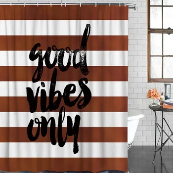 

Good Vibes Onlytext Bathroom Shower Curtain Decor with Hooks Waterproof