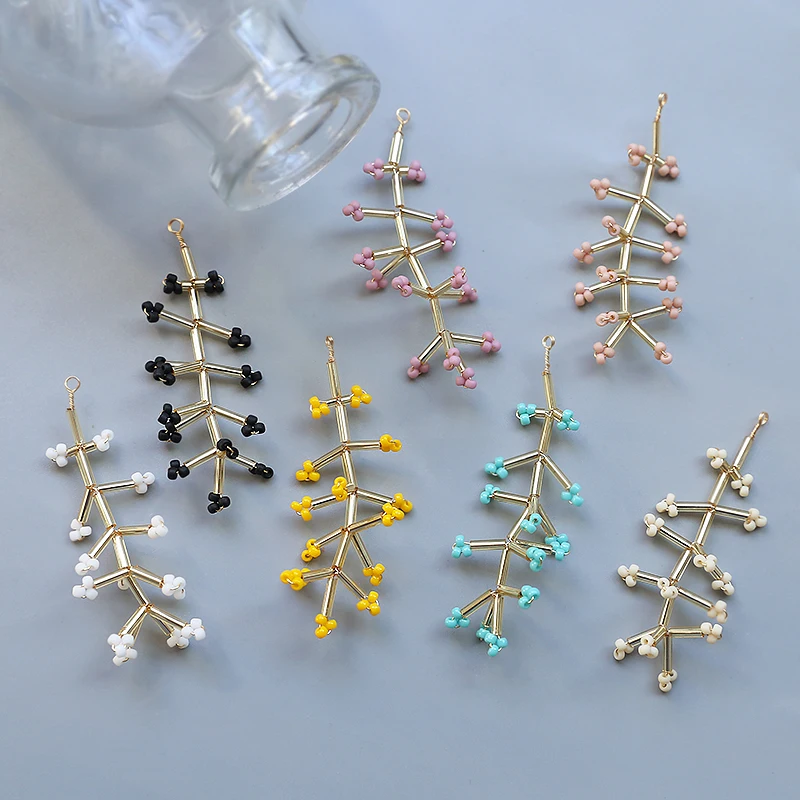 

Min order 12pcs/lot color beads handmade Weave tassel flowers shape copper floating locket charms diy jewelry earring accessory