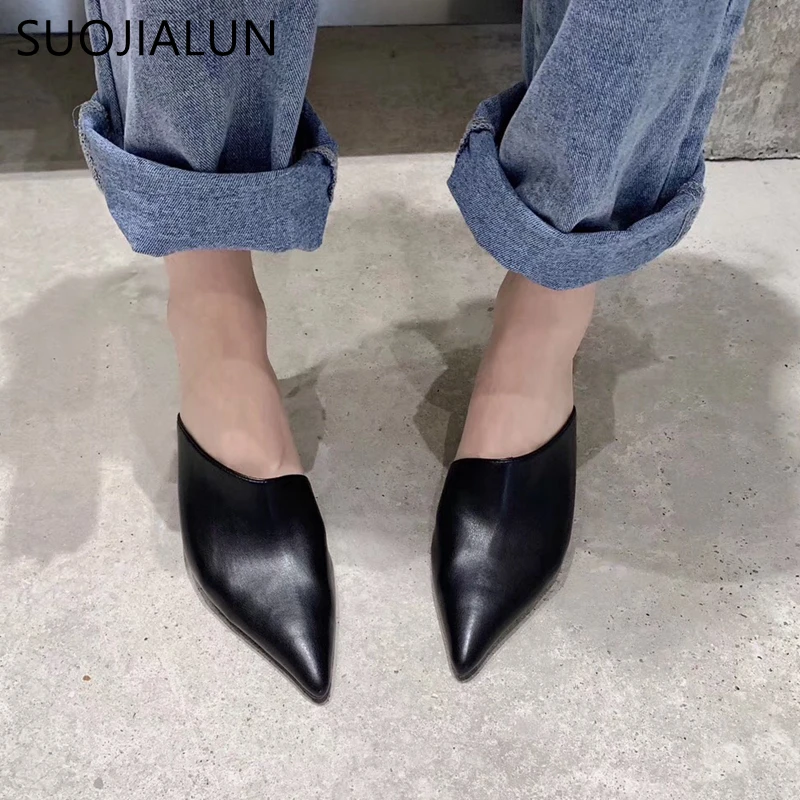 SUOJIALUN/Новинка Брендовые женские шлепанцы без задника Элегантные босоножки на