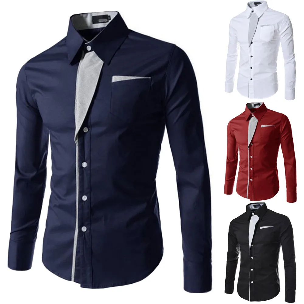 Рубашка мужская с длинным рукавом Повседневная Формальная сорочка Slim Fit