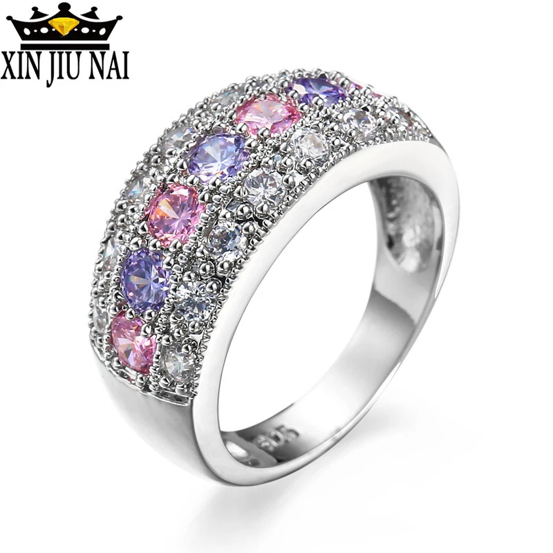 Pink Crystal Fantasy magic Engagement Ring With Silver Color CZ Stone Rings for Women Zircon Party Jewelry Gift anillos mujer | Украшения и
