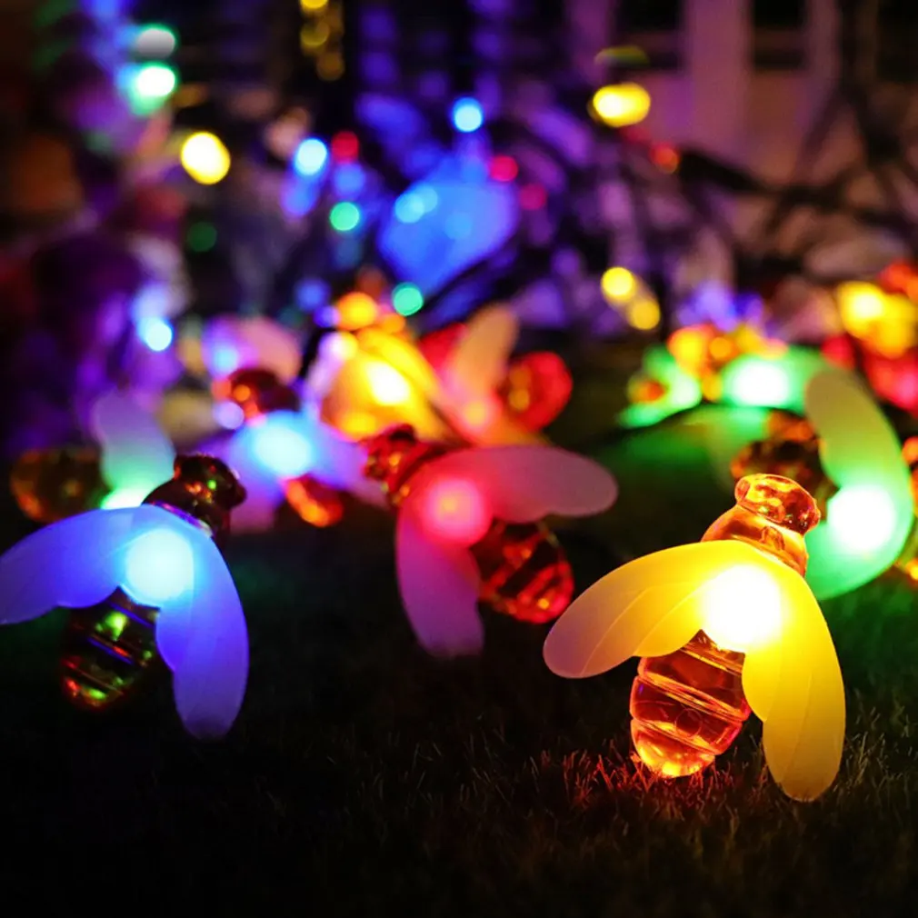 Теплые белые струнные огни 20Led honey Bee Солнечная волшебная лампа для наружного сада дом ограждающее украшение