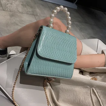 

New Crocodile Pattern Pu Leather Crossbody Bags For Women 2019 Totes With Pearl Handle Mini Chain Shoulder Messenger Bag Purses