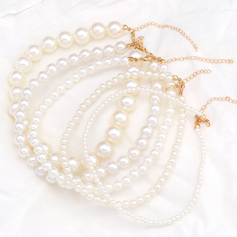 Fresh Style Small Ball Simulated Pearl Necklaces for Women 5 Sizes Female Clavicle Chain Necklaces Valentine's Day Jewelry Gifts