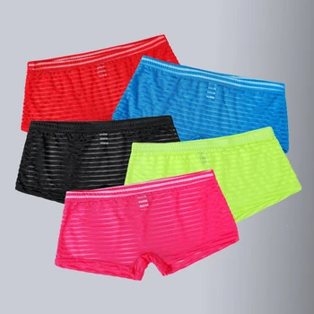 

New Men's Underwear Summer Boxer Men Sexy Mesh Thin Breathable Soft Mens Stripe Boyshorts 3Pcs /Lot calzoncillo hombre