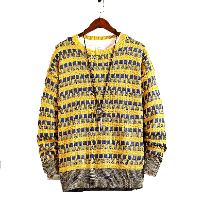 

Yong Men Pullovers 2019 Brand Mens Splice Stripe Sweaters Men Pullover Casual Striped Knitted Sweater Autumn Winter Pull Homme