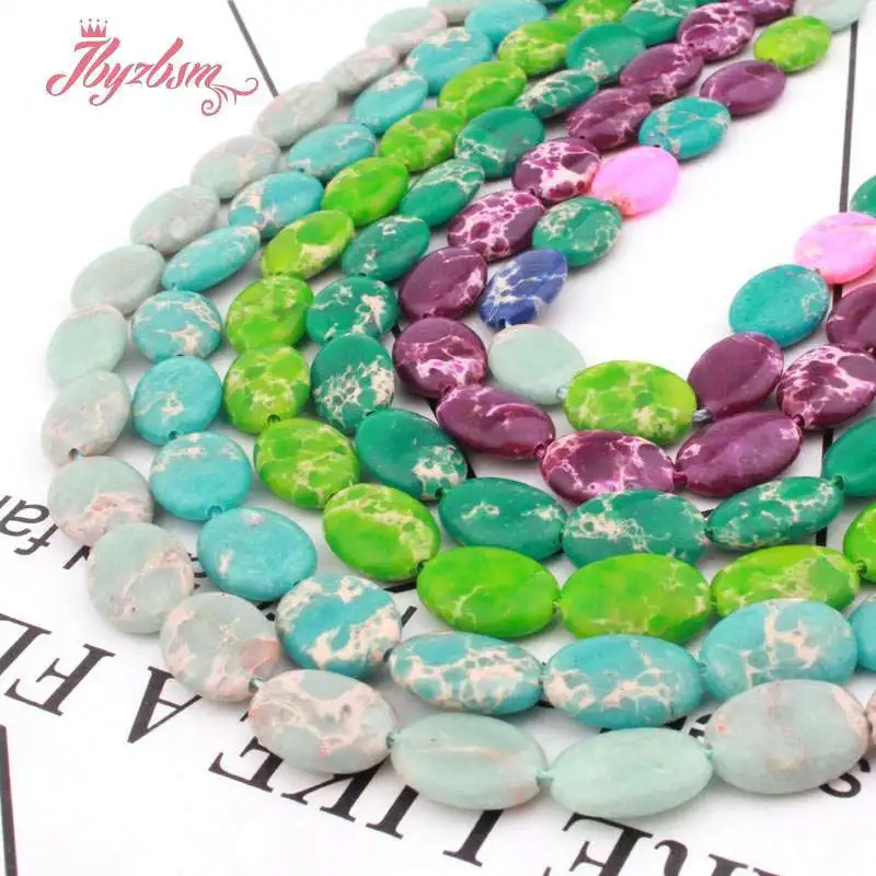 

10x14mm Natural Sea Sediment Oval Blue Green Purple Specer Stone Beads For DIY Jewelry Making Necklace Bracelet Strand 15"