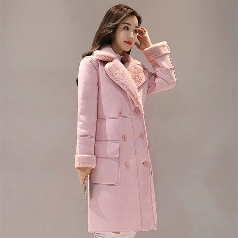 Пальто из овечьего меха, Женское зимнее длинное пальто, женское бархатное толстое замшевое пальто, корейское женское роскошное пальто с искусственным мехом, пальто размера плюс, верхняя одежда