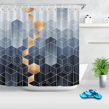 

Geometric Fabric Shower Curtains Gradient Color Marble Bathroom Curtain Waterproof Polyester Home Decor Non-slip Door Mat