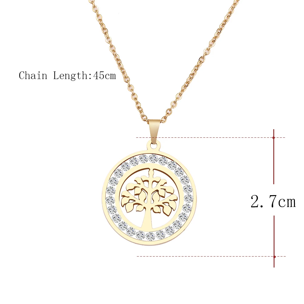 AMARA – Stainless Steel Tree of Life Crystal Necklace Necklaces Pendant Necklace 8d255f28538fbae46aeae7: Gold-color|Silver