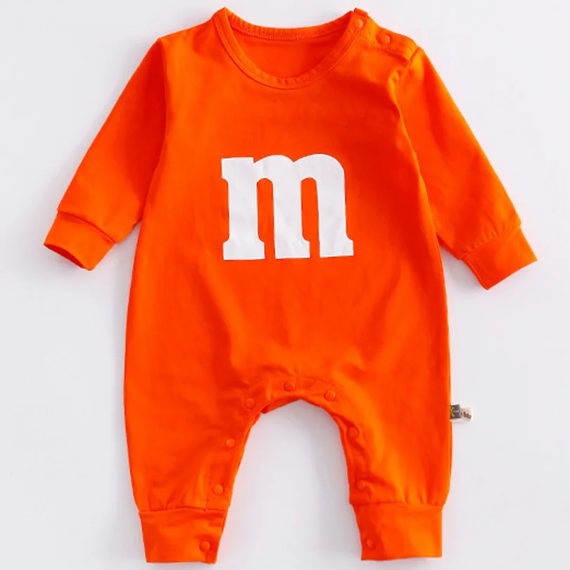 New Fashion Baby Boy Girl Letter M Romper Newborn Kids Long Sleeve Cartoon Printing Jumpsuit Casual Infant Clothing Outwear - Цвет: Оранжевый