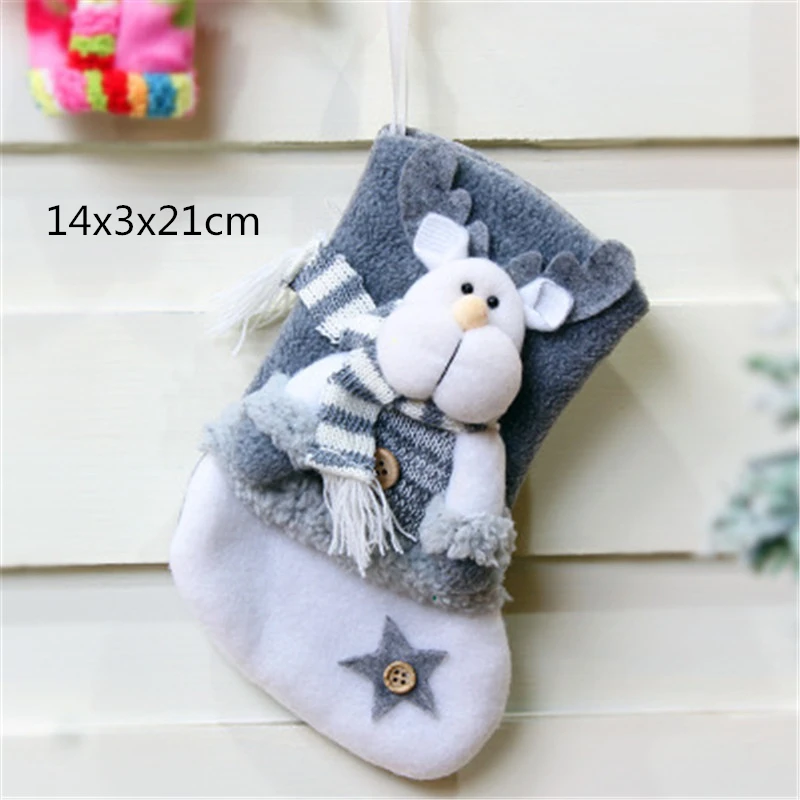 Christmas Socks Home Decoration Christmas Tree Ornaments Gray Santa Claus Elk Snowman Christmas Gift Bag Home Party Decor Hot
