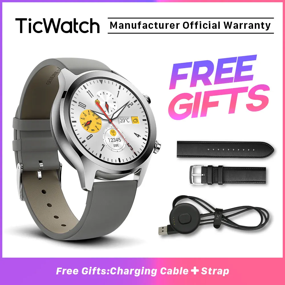 Ticwatch C2 черные Смарт-часы Bluetooth спортивные часы GPS Android и iOS Совместимость IP68 Водонепроницаемый NFC - Цвет: Platinum Grey