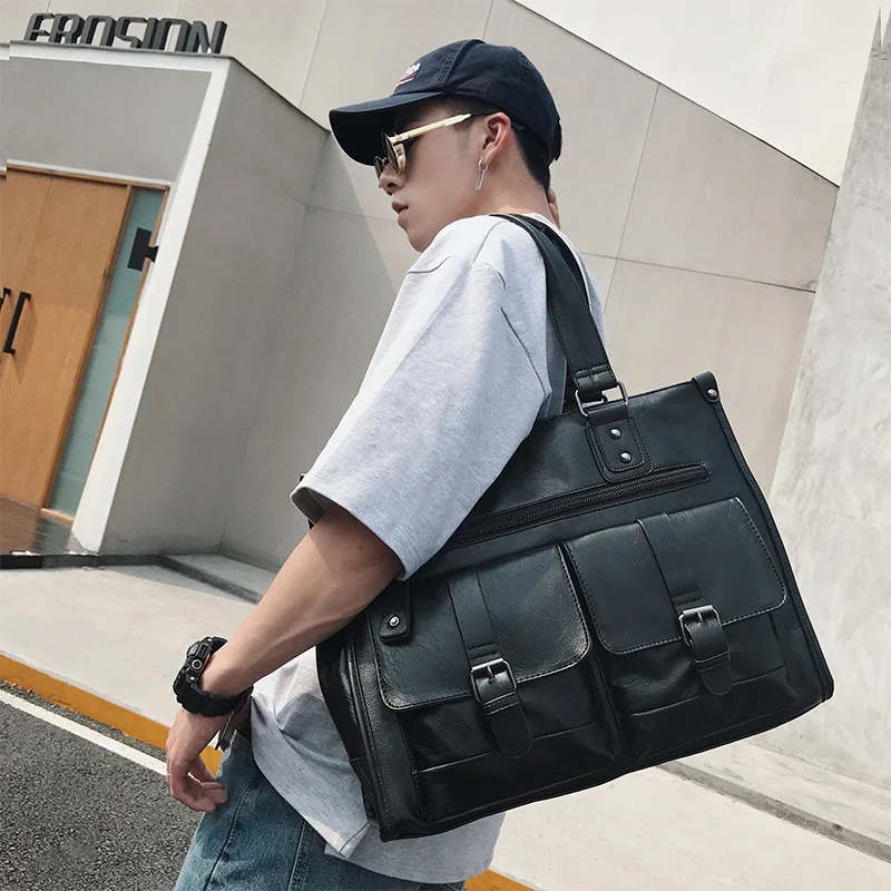 

New Korean men's handbags fashion casual bags multifunctional large-capacity leather business bags casual men