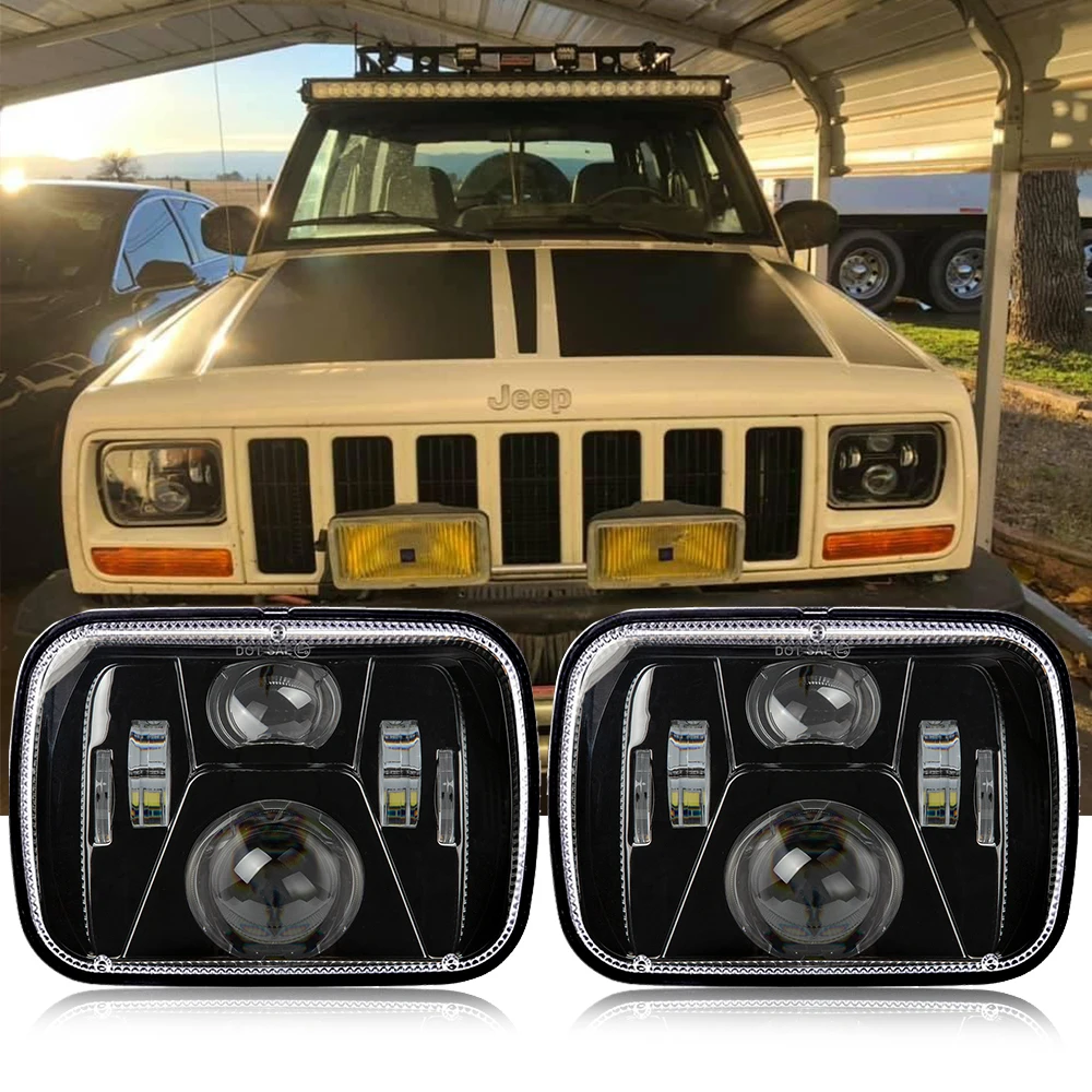 

5x7 Projector 7x6 LED Headlight Bulb Set Sealed Beam OffRoad Headlamp Light for Jeep Cherokee XJ Nissan Motorcycle