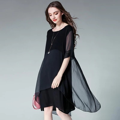Черный Boho 2 шт., женское платье большого размера, Осеннее свободное Шифоновое Платье 4XL, большие размеры, женская одежда для офиса, vestidos de festa - Цвет: Черный