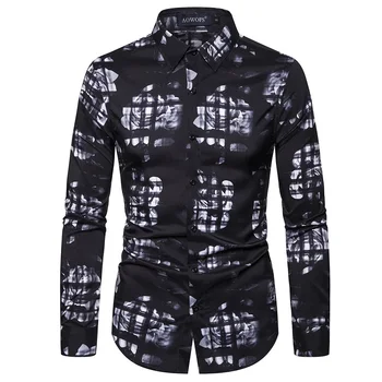 

Men Fashion Casual Long Sleeved Printed shirt Slim Fit Male Social Business Dress Shirt Brand Men Clothing Soft Comfortable
