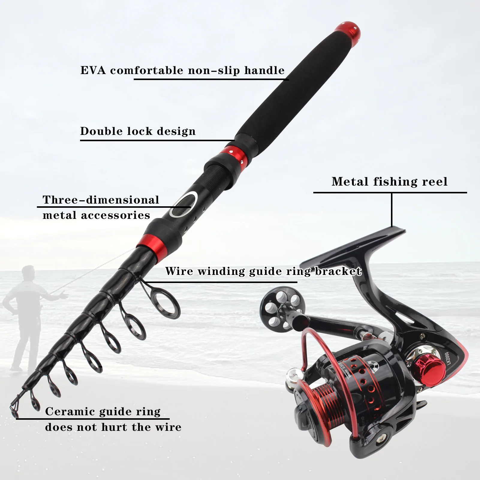 

1.8M-3.0M Portable Rod Reel Combos Carbon telescopic fishing rod and Spinning Reel vara de pesca com molinete Trout Rod pole