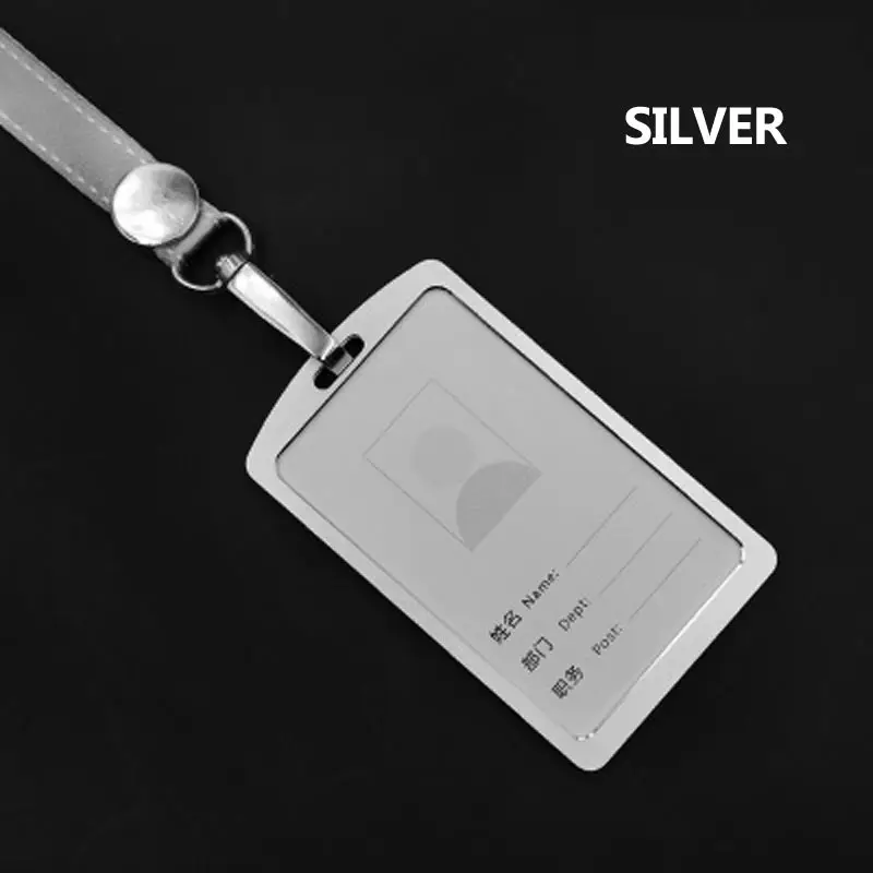 Silver set Высокое качество визитная карточка алюминиевый сплав металлическая Рабочая карточка значок с серым ремешком Id Держатели для мужчин и женщин - Цвет: Silver set