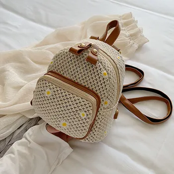 

2020 straw women backpacks bohemian wicker woven travel bag summer beach rattan purses mini backpack for girls female sac 2020