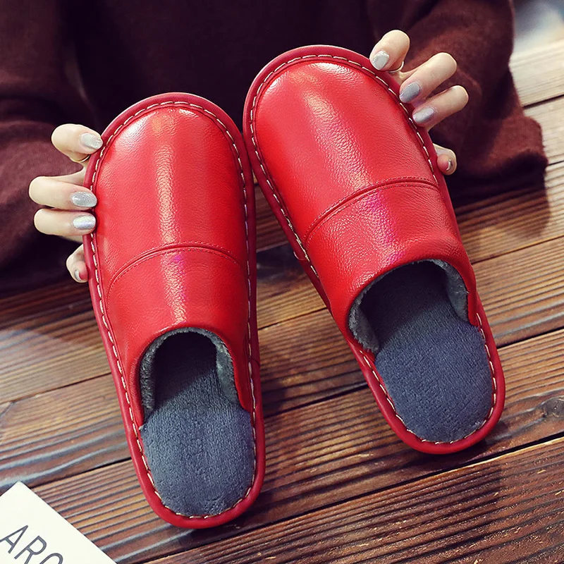 

2020 Classic genuine leather fur slides unisex female male winter home slippers anti-slip shoes women slippers