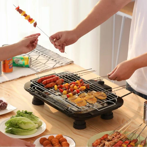 무연 전기 팬 그릴 바베큐 스토브, 붙지 않는 철판, 고기 케밥 로스터, 바베큐 휴대용 핫플레이트, 가정 및 야외용, 2000W 6